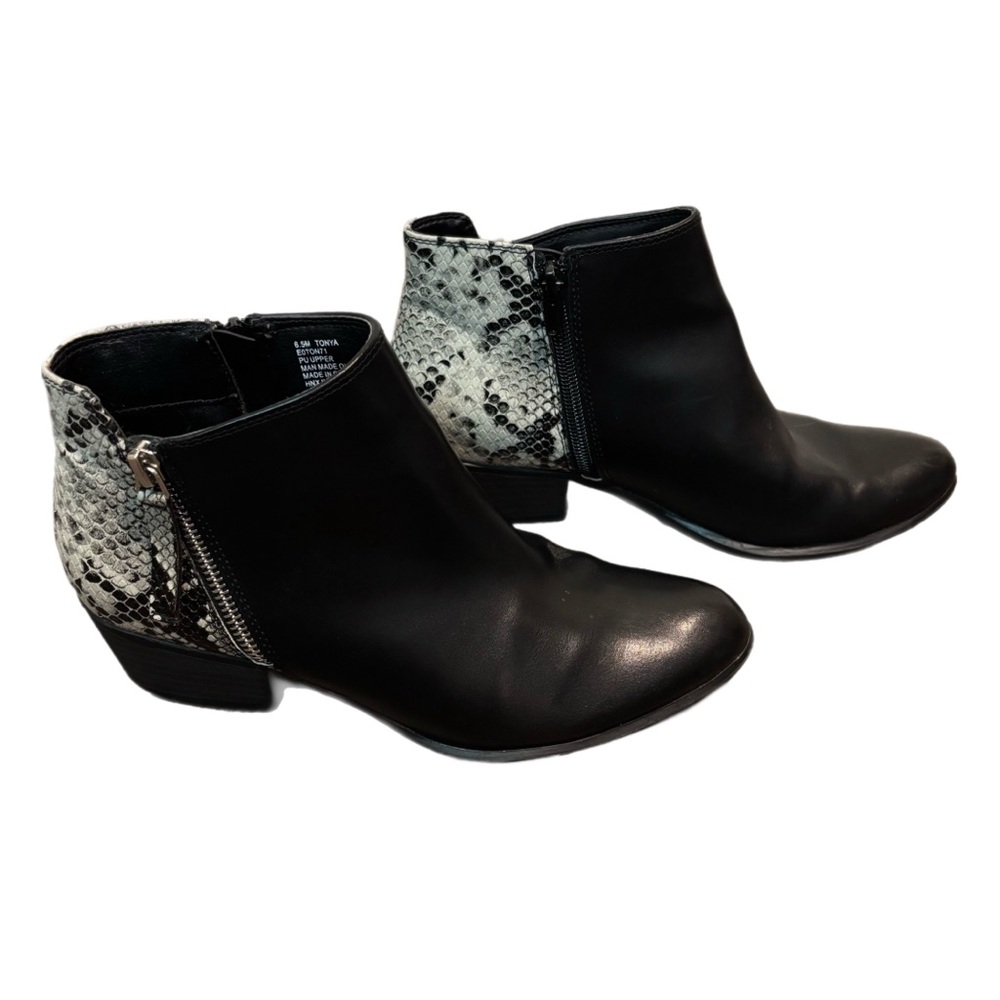 Chic Black and Snake Print Ankle Booties